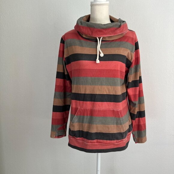 Ampersand Ave Striped Funnel Neck Pullover With Kangaroo Pocket XS - Picture 2 of 10